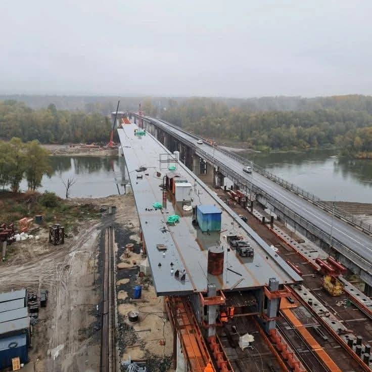 River bridge construction aerial view